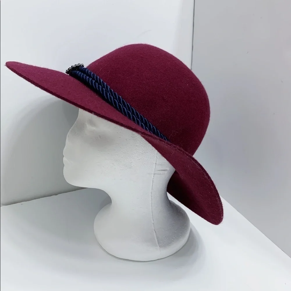 Zara Burgundy Wide Brim Wool Hat. Sz. Medium